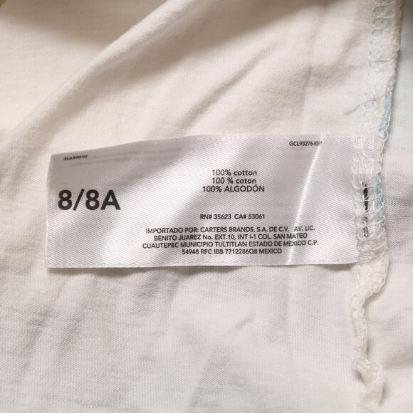 4/$20 - Carters Girls Short Sleeve Cotton T-Shirt White Unicorn Print Size 8 - Picture 7 of 8